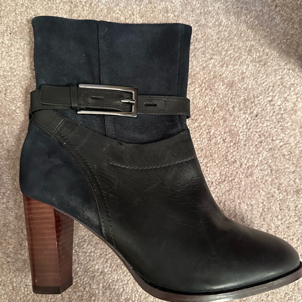 Black Leather/Navy Suede Ankle Boots - Picture 5 of 6